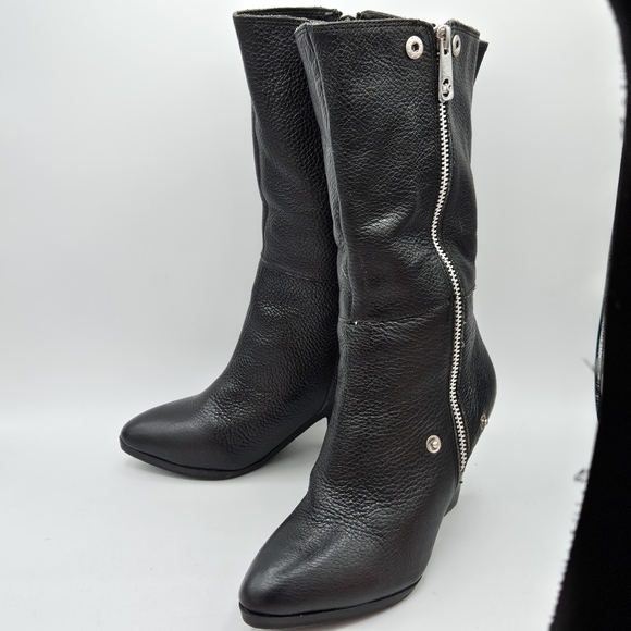 Michael Kors Bassey convertible black leather tall or short 3" heel boots - Picture 4 of 16